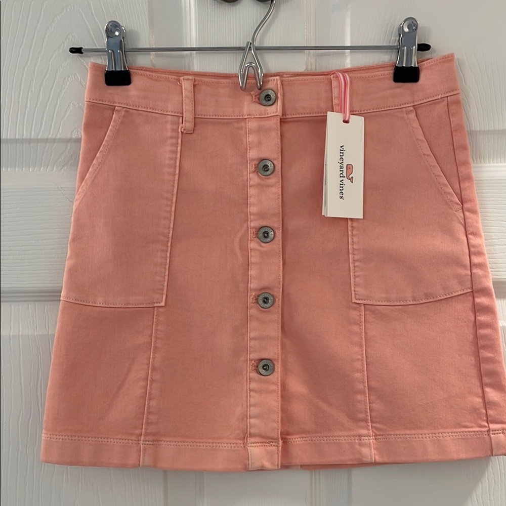 Girls Size 12 Vineyard Vines Peach Soft Denim Button-Front Skirt